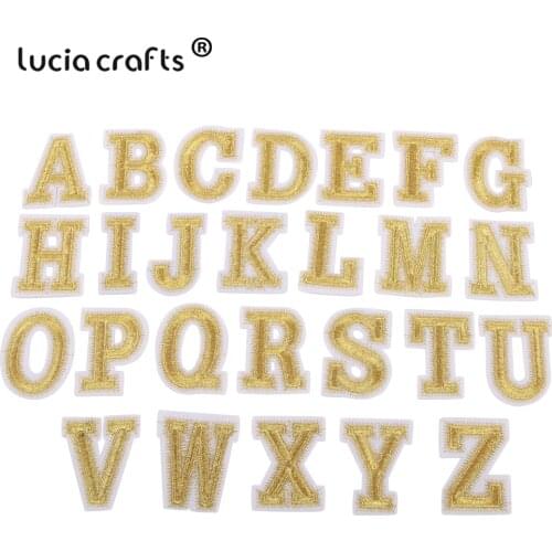 Lucia Crafts 10/26 Pcs Gold Wire Numeral Letter Cloth Stickers Iron On Patch Sewing Accessories L0719
