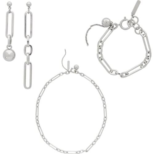 MIQIAO Silver Plated Ins Vintage Chains Pendant Collar Necklace Piercing Earring Bracelet Jewelry Sets for Women Wedding Gift Go