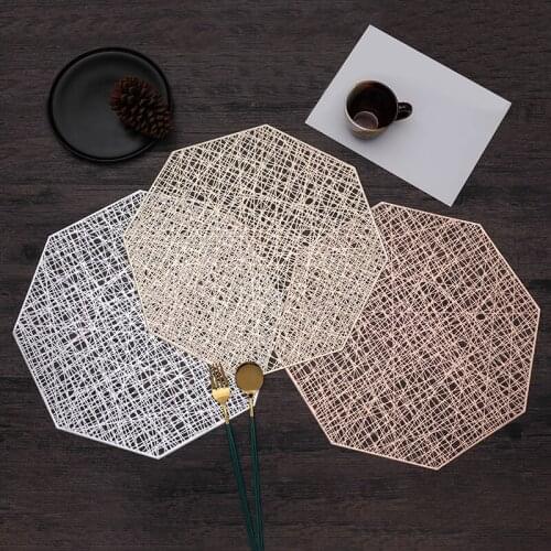 Polygon Shape Hollow PVC Bronzing Placemat For Dinner Table Mat For Coffee Tables Tableware Plates Decoration Kitchen Accessori
