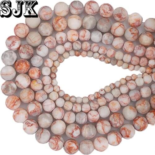 Natural Stone Matte Frost Red Zebra Red Network Stone Round Loose Beads 4 6 8 10 12MM For Necklace Bracelet Jewelry Making