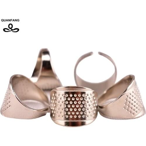 QUANFANG Thimbles Adjustable Ring Thimble Finger Protector Household Sewing Tools Quilting DIY Imitation silver Ring Craft