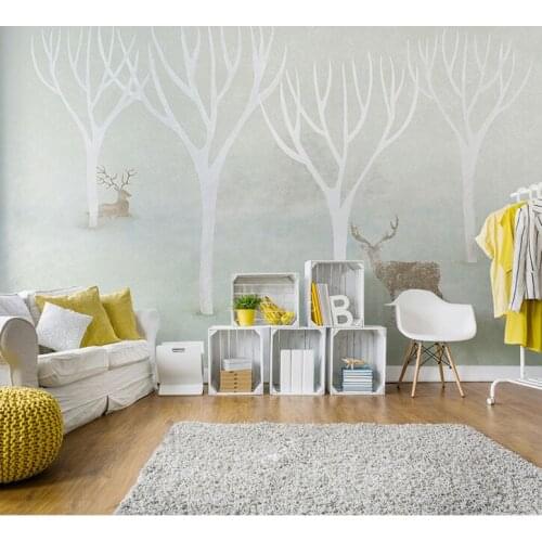 3D Wall Stickers Hand-painted Cartoon Sika deer Art Wall Mural for Living Room 8d abstract Tree photo Wallpaper walls Decor