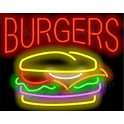 Burgers neon sign Handcrafted Light Bar Beer Pub Club signs Shop Store Business Signboard diet food diner break 19"x15"