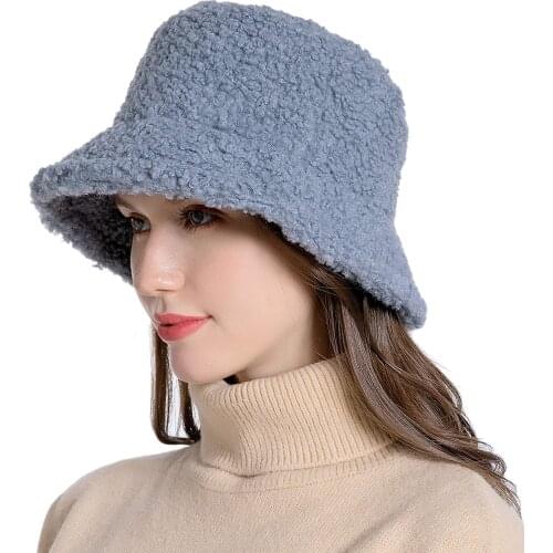 Unisex Solid Color Bucket Hats Women Men Fishing Fisherman Hat Autumn Winter Lamb Wool Outdoor Warm Panama Cap