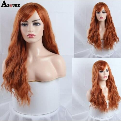 AZQUEEN Synthetic Hair Long Orange Brown Ombre Wigs High Density Temperature Wigs For Black/White Women Wavy Cosplay Wigs