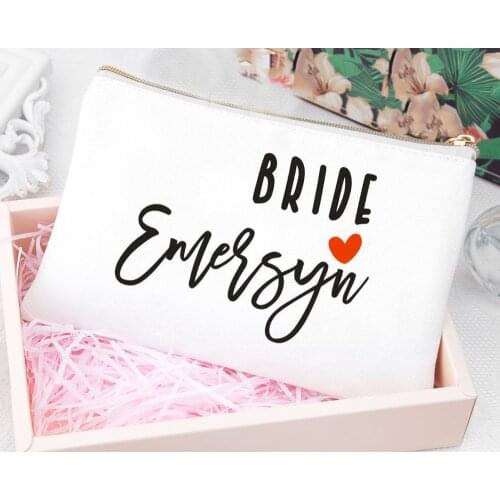 Personalized Custom Bridal Party Bride Cosmetic Bag ,Cosmetic Travel Bag ,Zipper Pouch Makeup Organizer, Canvas Toiletry Bag