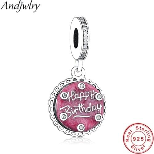 925 Sterling Silver Pink Birthday Cake Dangle Charm Fit Original Charms Bracelet Beads For Making DIY Berloque