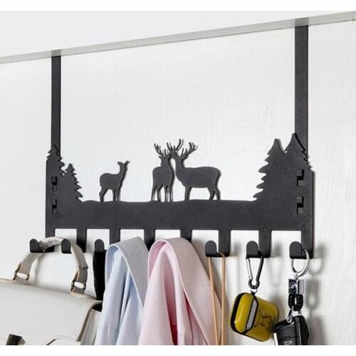 Removable Iron Door Hanger 8 Hooks Wall Mounted Bathroom Towel Hook Clothes Coat Hat Organizer Rack Creative Cartoon Wall Holder