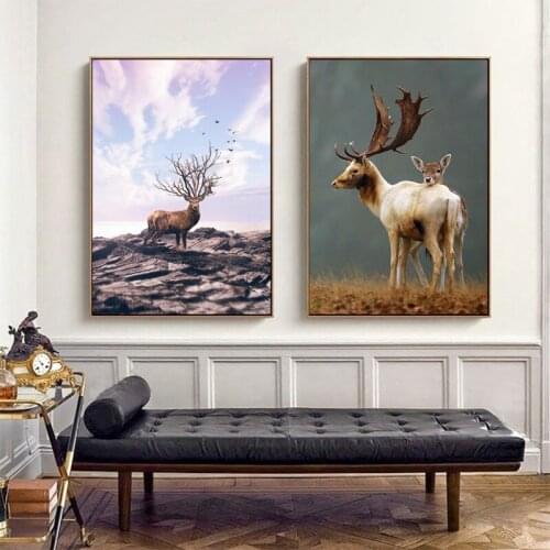 Modern Art Painting Golden Deer Decorative Paintings on the Wall Animal Posters Canvas Picture for Childrens Room Bedside Decor