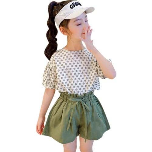 Clothes For Girls Dot Tshirt + Skirt Tracksuits For Girls Summer Girls Clothes Set Casual Style Costumes For Children