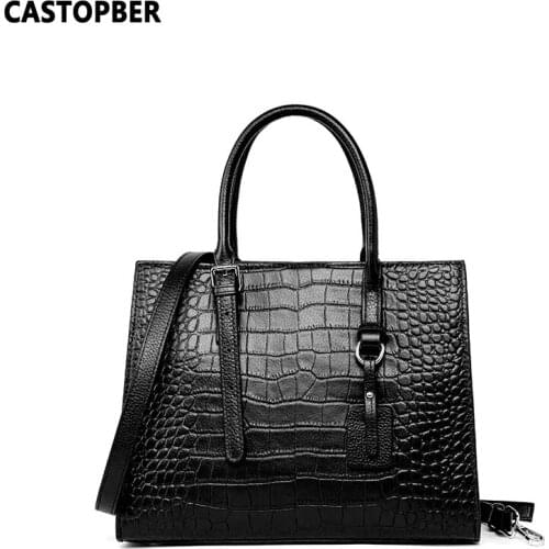 Womens Top Handle Shoulder Bags Crocodile Pattern Cow Genuine Leather Ladies High Capacity Luxurious Handbags Fashion Designer