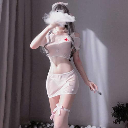 Sexy New Cute Nurse Uniform Pink See-Through Underwear Button Decoration Uniform Temptation Passion Suit Plus Funny Thong Hot
