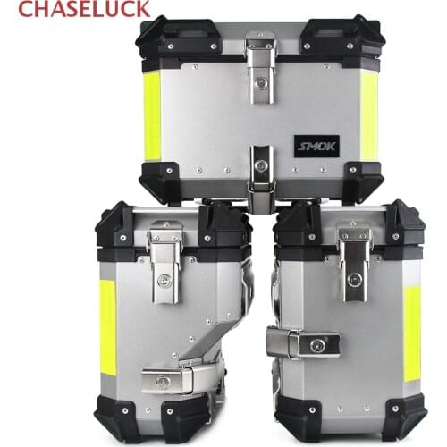 38L+45L Universal Motorcycle Rear Side Top Tool Box Saddle Bags Luggage Case Bag Saddlebags Aluminum Storage Trunk Lock Toolbox