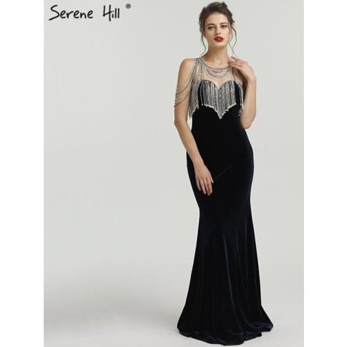 2020 Sleeveless Crystal Tassel New Evening Dresses Real Photo Mermaid Fashion Sexy Elegant Evening Gowns DLA6586