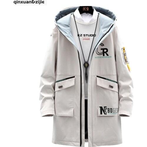 Men Coat Jackets New Medium-Length Windbreaker Outwear Spring Autumn High Street Youth Student Hooded Bomber Coats Fashion 2021