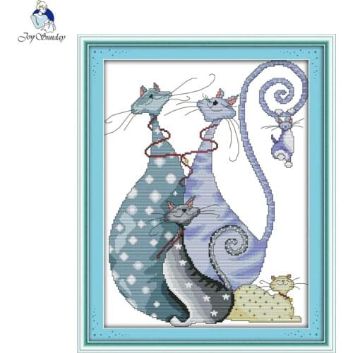 Joy sunday Needlework,DIY DMC Cross stitch, Sets For Embroidery kits,Lovely Cats Patterns Counted Cross-Stitching, Home Decor