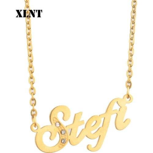 XLNT Stefi Stainless Steel Choker Custom Name Necklace Personalized Nameplate Pendant Necklaces Women Best Friend Gift