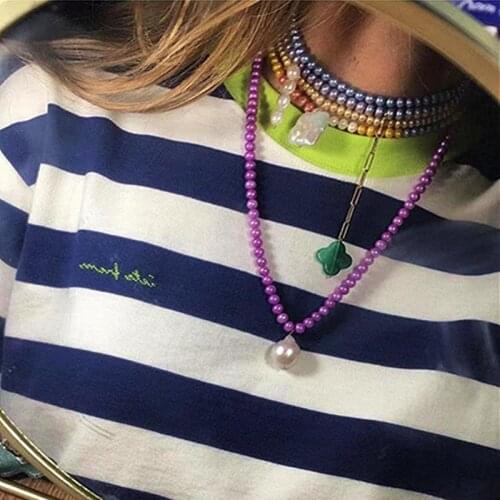 Bohemian Timeless Pearly colored Purple beads fresh water baroque Pearl Charm Necklace women vsco wholesale 2021 new