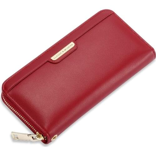 Womens Long Zipper Wallet Classic Large Capacity Multi-Card Purse Soft Leather Phone Clutch Six Colors