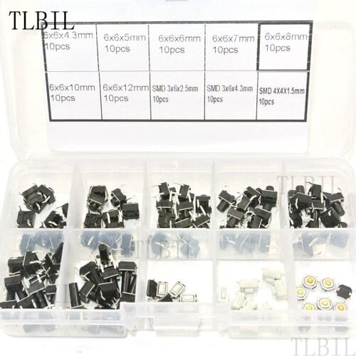 100Pcs 10 types SMD Assortment Kit Momentary Tact Tactile Push Button Switch Sets Life 100000 times High Quality