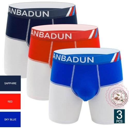 3Pcs / Set Men 's Long Boxer Cotton Mid-Rise Patchwork Breathable Soft Intimate Comfortable Sports U Convex Pouch Underwear
