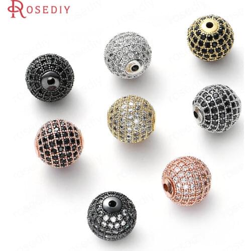 37343)2PCS 12MM Hole 1.8MM Brass and Zircon Ball Spacer Beads Bracelets Beads Jewelry Making Supplies Diy Findings Accessories
