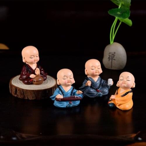 4PCS Buddha Statue Monk Resin Figurine Crafts Home Decorative Ornaments Miniatures Crafts Miniature Garden