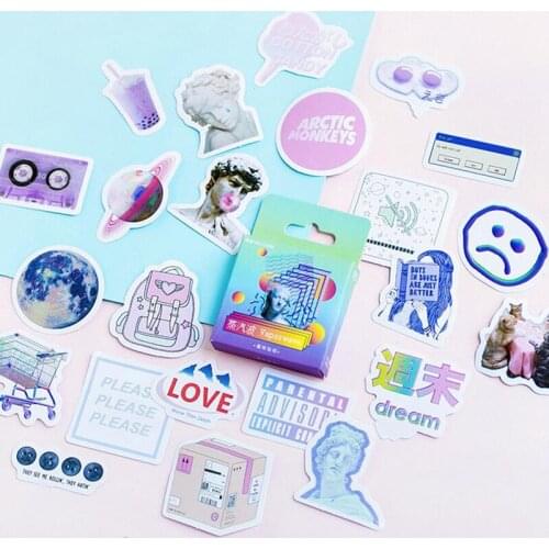 46pcs/Box Steam Wave Boxed Stickers Children Students Stationery Anime Stickers Diy Scrapbook Album Notebook Stickers