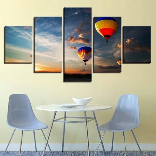 5 Pieces Creative Sunset Hot Air Balloon Pictures Frameless Canvas Painting Home Wall Decor Modern Space Art for Living Room