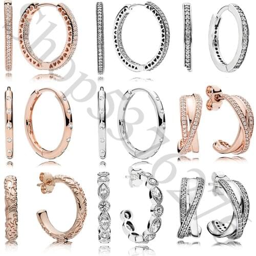 925 Sterling Silver Signature Interwined Droplets Hearts of Fashion Stud Earrings For Pandora Women Bead Charm Gift DIY Jewelry