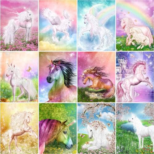 Broderie diamant 5D Diamond Painting Rainbow Unicorn Full Drill Diamond Mosaic Animal Horse Picture Embroidery Art Home Decor