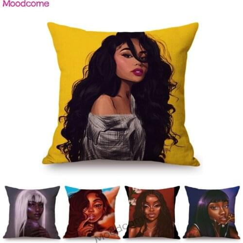 Funky Black Girl Cute Cartoon Sexy African Art Home Decoration Throw Pillow Case Cotton linen Chair African Cushion Cover Case