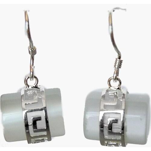 Elegant Natural White Opals 925 Silver Hook Earrings1 1/5"