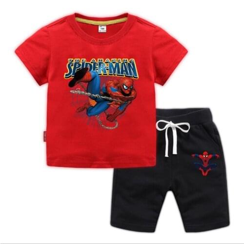 Disney Spiderman T-shirt summer new childrens wear Korean cotton childrens short sleeve pants two piece suit fashion
