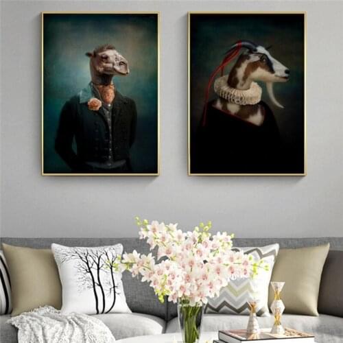 Earl of the Goat Classical Canvas Paintings On the Wall Art Posters And Prints Mr. Goat In a Suit Canvas Picture Home Wall Decor
