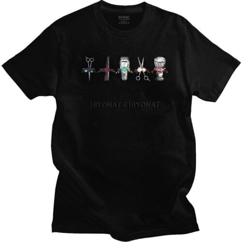 Humor Mens Floral Barber Tools T Shirts Short-Sleeve Cotton Tshirt Handsome T-shirt Leisure Hairdresser Tees Plus Size Apparel