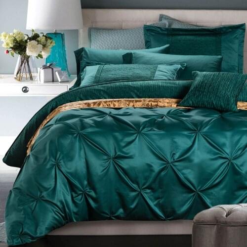 Svetanya Dark Green 3D Embossed Embroidery Silk Cotton Bedlinens Print Queen King Bedding Set Sheet Pillowcase Duvet Cover