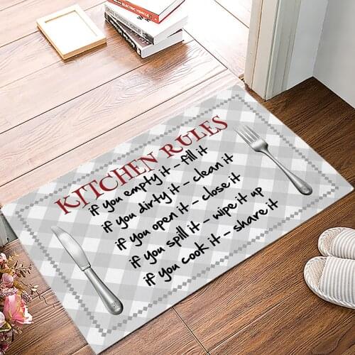 Kitchen Rule Knife And Fork Plaid Doormat Home Entrance Anti-Slip Mat Carpet for Room Bedroom Home Kitchen Doormat