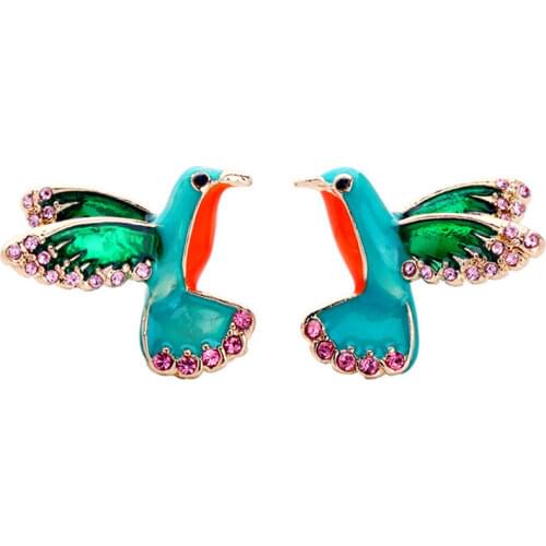 Personality Colorful Enamel Flying Bird Earrings for Women Mujer Shiny Rhinestones Animal Birds Drop Earrings Statement Jewelry