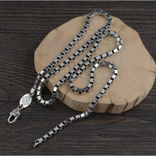 Real Silver Box Necklace 925 Sterling Silver Men Necklace S925 Pure Silver 3.5mm Square Chain Necklace male women Thai Silver