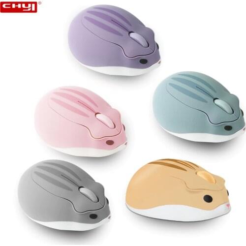 CHYI Cute Cartoon Wireless Mouse Optical 2.4G USB Ergonomic Mini 3D PC Office Mause Hamster With Seed Mice For Kids Girl Gift