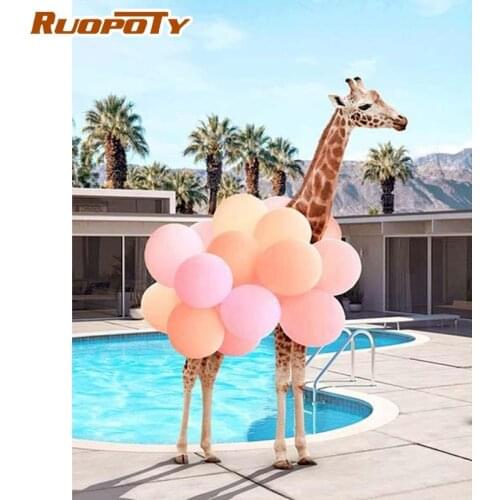 RUOPORY 40×50CM DIY Painting By Numbers Giraffe balloon Picture Zero Basis HandPainted Oil Painting Unique Gift Home Decor