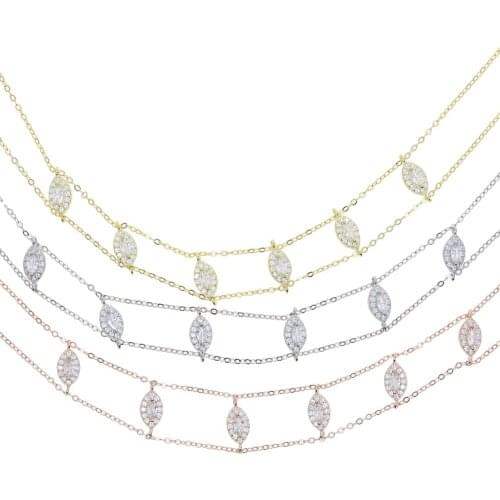 New Double Chain Tear Drop CZ Choker Bridal Wedding 100% 925 Sterling Silver Luxury Women Elegant AAA Cubic Zirconia Jewelry