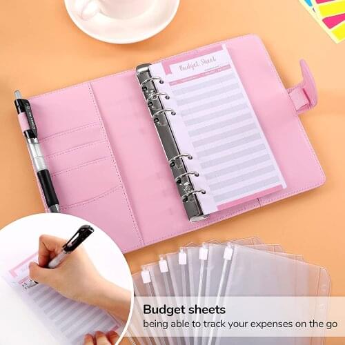 A6 PU Leather Budget Binder With 8 Pieces (Pink)