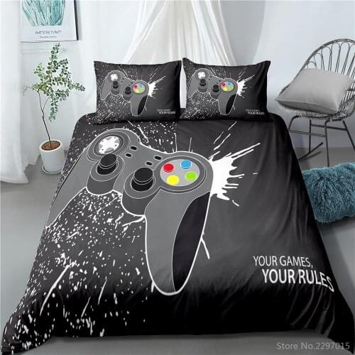 Hot Sale Gamer Gamepad Pattern Duvet Cover with Pillowcase Bedding Set Single Double Twin Full Queen King Size for Bedroom Decor