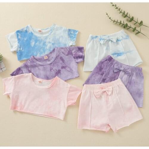 0-5Y Summer Newborn Baby Boys Girls Outfits Suit Tie dye Printed Short Sleeve T-shirts Tops+Shorts 2Pcs Kids Tracksuits