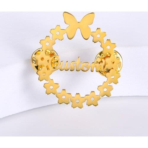Customizable Womens Men Brooch Flower Custom Name Pin Badges Lapel Pins Brooches on Clothes Accessories Stainless Steel Jewelry