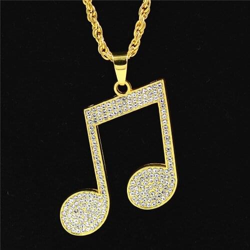 Popular Hip Hop Alloy Mosaic Zircon Musical Note Pendant Trendy Chain Necklace Fashion Charm Personality Jewelry Accessories
