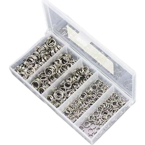 250pcs 5-Size Stainless Steel Fishing Split Rings Double Loop Connectors