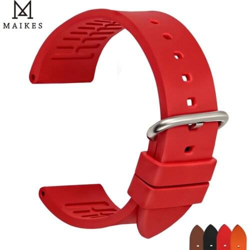 MAIKES New high quality fluororubber watch band 20 22mm 24mm fashion rubber strap sports watchbands Rose red watch bracelet belt
